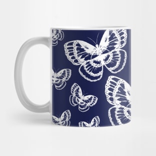 White Butterflies Blue Pattern Mug